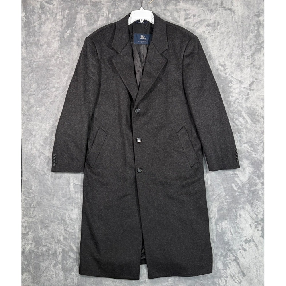 Burberry London Overcoat Trench Coat Mens 42R Gray Wool Cashmere Long Italy